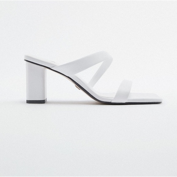 🌹NWT. Zara White Leather Strappy Heeled Sandals Style Shoes. Size 8. - Picture 1 of 8